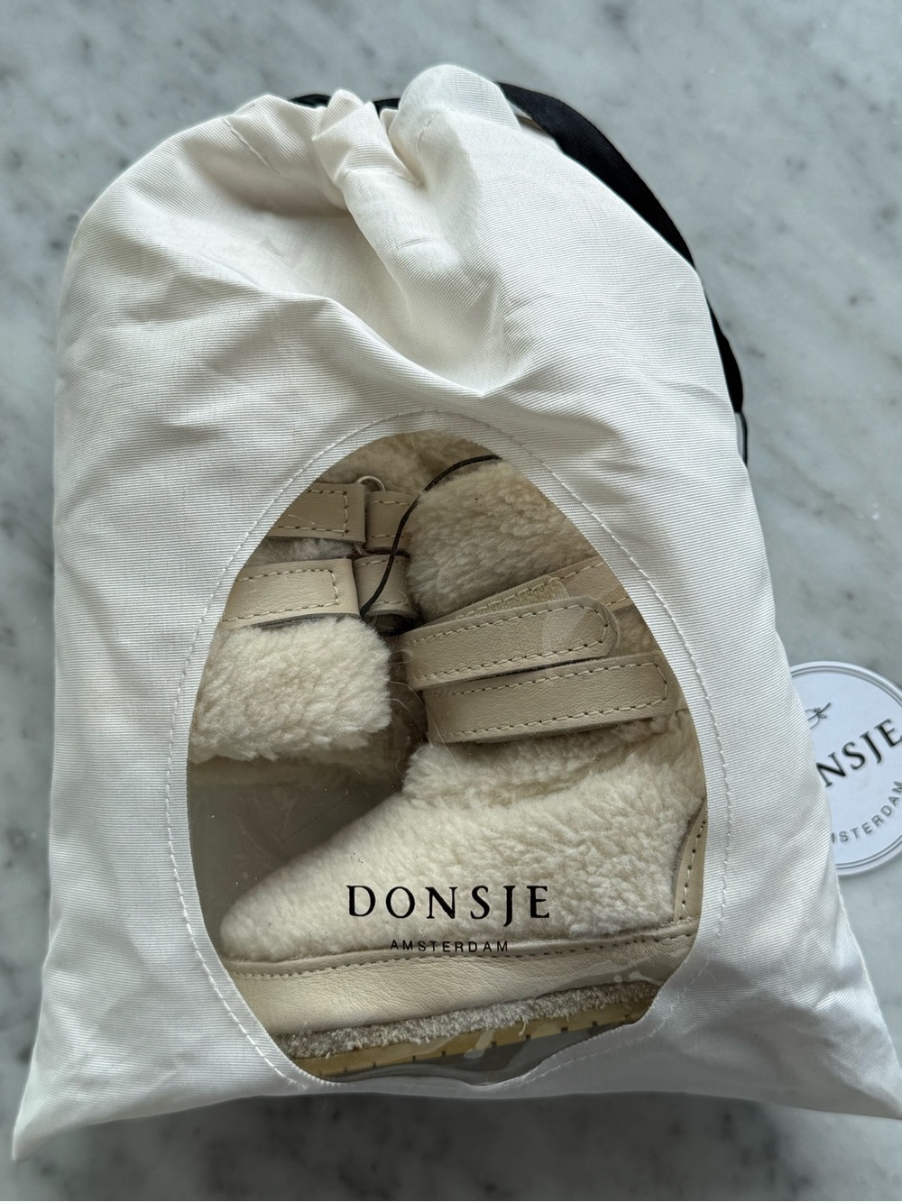 NWT Donsje Cream Sherpa Baby Walker Boots with Double-Strap Closure